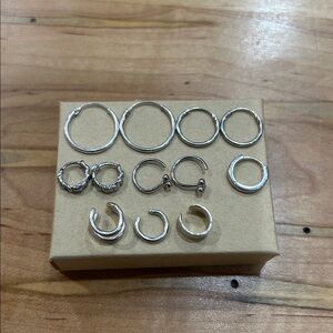 Lot of Sterling Silver Earrings - Dainty Hoop and Cuff Earring Set